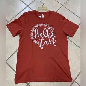 Womens Large Hello Fall Pumpkins Bonfires Sweaters Football Graphic T-Shirt NWT